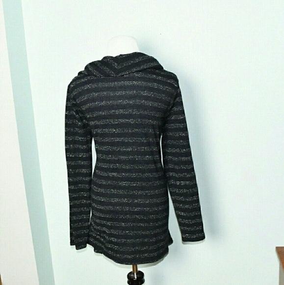Beautiful Black Shimmer Striped Cowl Neck Sweater - Picture 2 of 2